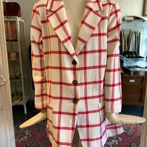 Neirami Red and White Plaid Single-breasted Blazer